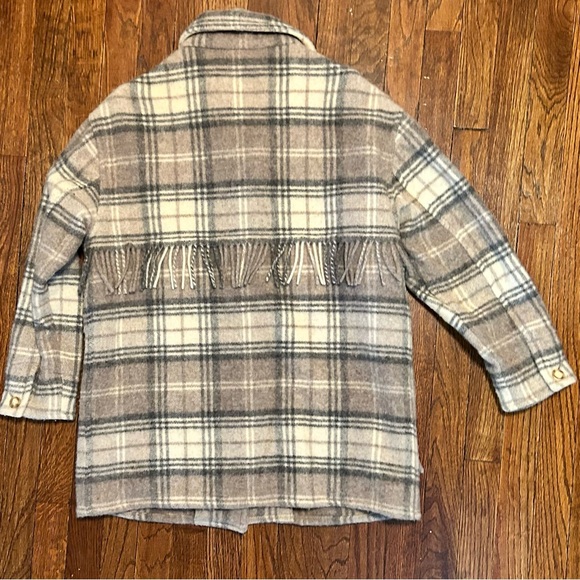 JJ Farmer Womens Plaid Barn Jacket With Fringe, 100% Wool, Made In Canada, Small - Picture 2 of 7